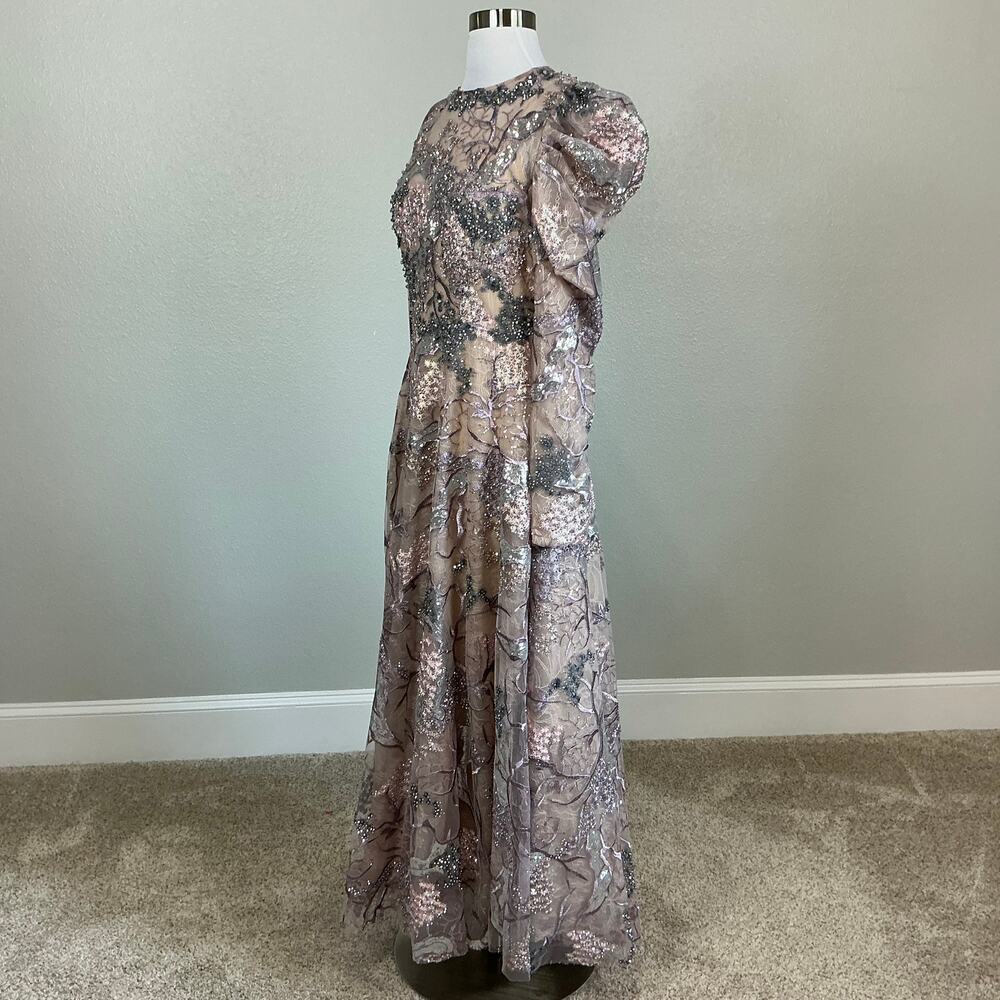 Mac Duggal 20326 Taupe Evening Gown Beaded Lace Long Sleeve Formal Dress Size 8 - Picture 5 of 13